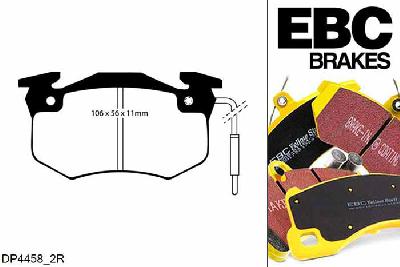 DP4458/2R, Peugeot 206CC, 1.6 (Disc offset 34mm) 206CC, EBC Yellowstuff remblokken set achteras Voor modellen met Bendix remklauwen aan de achteras, Voor modellen met remschijf diameter van 248mm aan de achteras