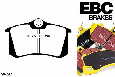 DP4680R, Peugeot 207, 1.6 Turbo 150 PK 207, EBC Yellowstuff remblokken set achteras Voor modellen met Girling/TRW remklauwen aan de achteras, Voor modellen met remschijf diameter van 249mm aan de achteras