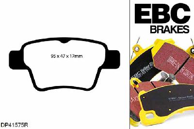 DP41575R, Peugeot 207, 1.6 Turbo 175 PK 207, EBC Yellowstuff remblokken set achteras Voor modellen met Bosch remklauwen aan de achteras, Voor modellen met remschijf diameter van 249mm aan de achteras