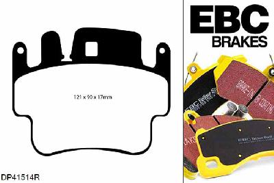 DP41514R, Porsche 911 (996) (Cast Iron Disc Only), 3.6 Twin Turbo GT2 911 (996) (Cast Iron Disc Only), EBC Yellowstuff remblokken set achteras Voor modellen met Brembo remklauwen aan de achteras, Voor modellen met remschijf diameter van 330mm aan de achteras