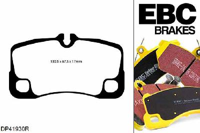 DP41930R, Porsche 911 (997) (Cast Iron Disc Only), 3.8 Twin Turbo S 530 PK 911 (997) (Cast Iron Disc Only), EBC Yellowstuff remblokken set achteras Voor modellen met Brembo remklauwen aan de achteras, Voor modellen met remschijf diameter van 350mm aan de achteras