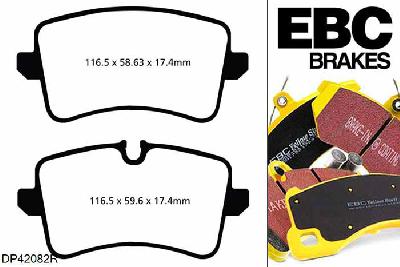 DP42082R, Porsche Macan, 2.0 Turbo 252 PK Macan, EBC Yellowstuff remblokken set achteras Voor modellen met TRW remklauwen aan de achteras, Voor modellen met remschijf diameter van 330mm aan de achteras