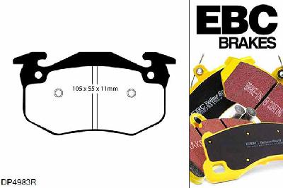 DP4983R, Renault Megane MK1 Coupe, 2.0 16v Megane MK1 Coupe, EBC Yellowstuff remblokken set achteras Voor modellen met Bendix remklauwen aan de achteras, Voor modellen met remschijf diameter van 238mm aan de achteras