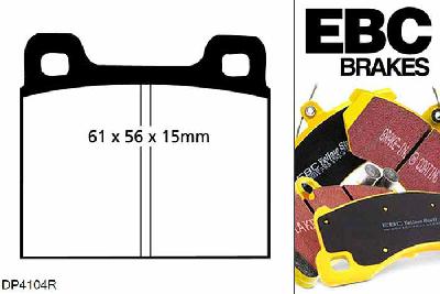 DP4104R, Volvo V70 Mk1, 2.4 Turbo V70 Mk1, EBC Yellowstuff remblokken set achteras Voor modellen met ATE remklauwen aan de achteras, Voor modellen met remschijf diameter van 295mm aan de achteras