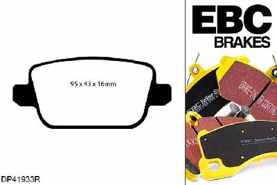 DP41933R, Volvo V70 Mk3, 2.0 TD 163 PK V70 Mk3, EBC Yellowstuff remblokken set achteras Voor modellen met TRW remklauwen aan de achteras, Voor modellen met remschijf diameter van 302mm aan de achteras