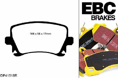 DP41518R, VW Golf Mk6, 2.0 Turbo GTi 235 PK Golf Mk6, EBC Yellowstuff remblokken set achteras Voor modellen met TRW remklauwen aan de achteras, Voor modellen met remschijf diameter van 286mm aan de achteras
