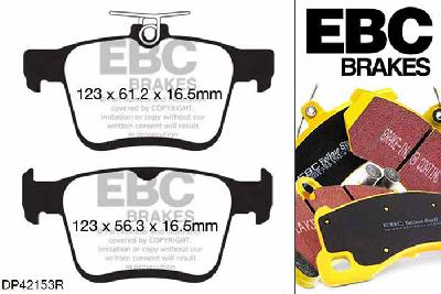DP42153R, VW Golf Mk7, 2.0 Turbo GTi 217 PK Golf Mk7, EBC Yellowstuff remblokken set achteras Voor modellen met ATE remklauwen aan de achteras, Voor modellen met remschijf diameter van 300mm aan de achteras