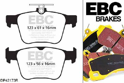 DP42173R, VW Golf Mk7, 2.0 Turbo GTi Clubsport S 310 PK Golf Mk7, EBC Yellowstuff remblokken set achteras Voor modellen met ATE remklauwen aan de achteras, Voor modellen met remschijf diameter van 310mm aan de achteras