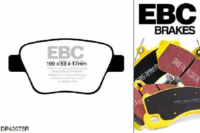 DP42075R, VW Golf Plus, 1.2 Turbo Golf Plus, EBC Yellowstuff remblokken set achteras Voor modellen met Bosch remklauwen aan de achteras, Voor modellen met remschijf diameter van 272mm aan de achteras
