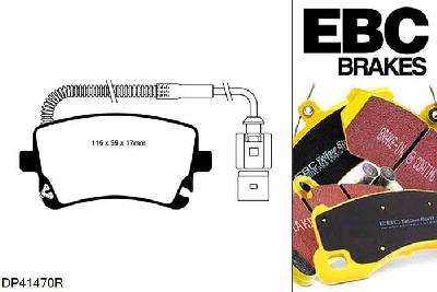 DP41470R, VW Phaeton, 5.0 TDI (4 Pad Set) 313 PK Phaeton, EBC Yellowstuff remblokken set achteras Voor modellen met TRW remklauwen aan de achteras, Voor modellen met remschijf diameter van 310mm aan de achteras