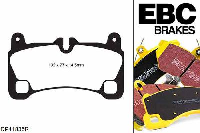 DP41836R, VW Touareg (1st Gen), 3.6 280 PK Touareg (1st Gen), EBC Yellowstuff remblokken set achteras Voor modellen met Brembo remklauwen aan de achteras, Voor modellen met remschijf diameter van 358mm aan de achteras