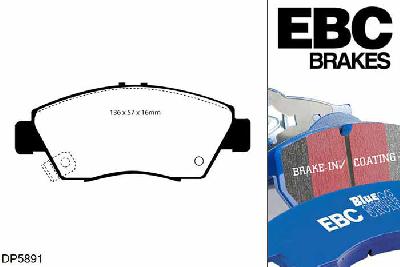 DP5891NDX, Honda Civic Coupe, 1.6 (EM1) 1999-2001, EBC Bluestuff remblokken set vooras, Voor modellen met Akebono remklauwen aan de vooras, Voor modellen met een remschijf diameter 262mm