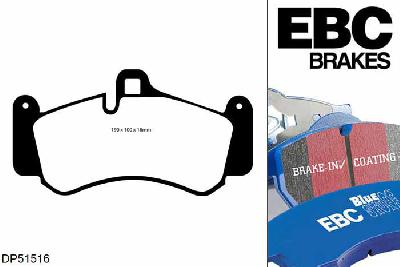 DP51516NDX, Porsche 911 (997) (Cast Iron Disc Only), 3.6 GT3 415 PK 2006-2010, EBC Bluestuff remblokken set vooras, Voor modellen met Brembo remklauwen aan de vooras, Voor modellen met een remschijf diameter 380mm