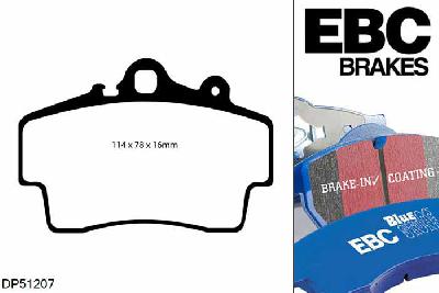 DP51207NDX, Porsche Boxster (Cast Iron Discs only), 2.7 2004-2009, EBC Bluestuff remblokken set vooras, Voor modellen met Brembo remklauwen aan de vooras, Voor modellen met een remschijf diameter 298mm