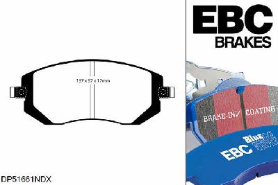 DP51661NDX, Subaru Impreza, 2.5 Turbo WRX-S 2008-2012, EBC Bluestuff remblokken set vooras, Voor modellen met Tokico remklauwen aan de vooras, Voor modellen met een remschijf diameter 294mm
