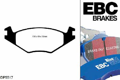 DP5517NDX, VW Golf Mk3, 1.9 TD 75 PK 1992-1997, EBC Bluestuff remblokken set vooras, Voor modellen met VW remklauwen aan de vooras, Voor modellen met een remschijf diameter 239mm