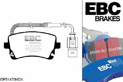 DP51470NDX, Audi A8 quattro (D3/4E), 6.0 W12 450 PK 2003-2005, EBC Bluestuff remblokken set achteras, Voor modellen met TRW remklauwen aan de achteras, Voor modellen met remschijf diameter van 310mm aan de achteras
