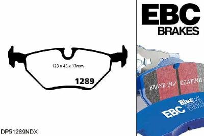 DP51289NDX, BMW Z3, 2.2 170 PK 2000-2003, EBC Bluestuff remblokken set achteras, Voor modellen met ATE remklauwen aan de achteras, Voor modellen met remschijf diameter van 272mm aan de achteras