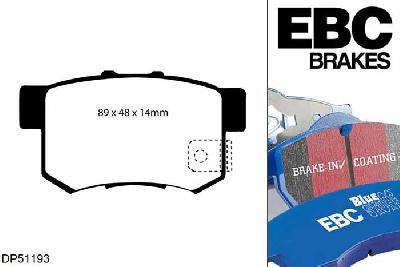 DP51193NDX, Honda Civic Aerodeck, 1.8 (MC2) 1998-2001, EBC Bluestuff remblokken set achteras, Voor modellen met Akebono remklauwen aan de achteras, Voor modellen met remschijf diameter van 260mm aan de achteras