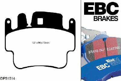 DP51514NDX, Porsche 911 (996) (Cast Iron Disc Only), 3.6 Twin Turbo 4 2000-2001, EBC Bluestuff remblokken set achteras, Voor modellen met Brembo remklauwen aan de achteras, Voor modellen met remschijf diameter van 330mm aan de achteras