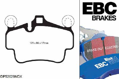 DP52029NDX, Porsche 911 (997) (Cast Iron Disc Only), 3.8 Carrera S 2005-2008, EBC Bluestuff remblokken set achteras, Voor modellen met Brembo remklauwen aan de achteras, Voor modellen met remschijf diameter van 330mm aan de achteras
