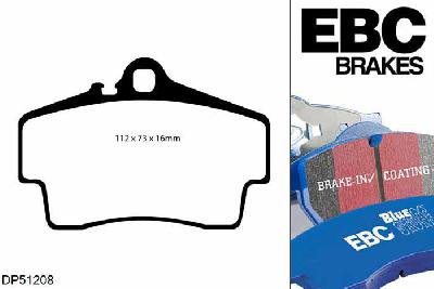 DP51208NDX, Porsche Boxster (Cast Iron Discs only), 2.5 1997-1999, EBC Bluestuff remblokken set achteras, Voor modellen met Brembo remklauwen aan de achteras, Voor modellen met remschijf diameter van 292mm aan de achteras