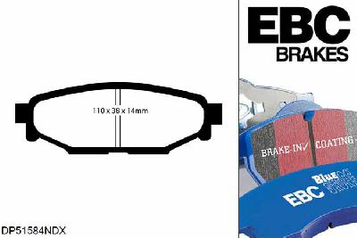 DP51584NDX, Subaru Legacy, 2.0 TD (BRD) 150 PK 2009-2014, EBC Bluestuff remblokken set achteras, Voor modellen met Akebono remklauwen aan de achteras, Voor modellen met remschijf diameter van 286mm aan de achteras