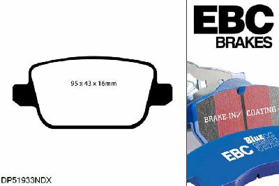DP51933NDX, Volvo S80 Mk2, 2.0 2008-2016, EBC Bluestuff remblokken set achteras, Voor modellen met TRW remklauwen aan de achteras, Voor modellen met remschijf diameter van 302mm aan de achteras