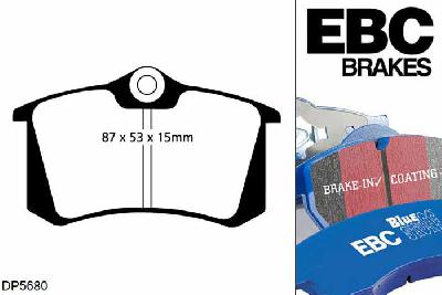 DP5680NDX, VW Beetle, 1.9 TDI 90 PK 1998-2004, EBC Bluestuff remblokken set achteras, Voor modellen met Girling/TRW remklauwen aan de achteras, Voor modellen met remschijf diameter van 233mm aan de achteras