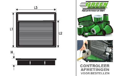 GRP960515, Green vervangingsluchtfilter paneel, Fiat, 500, 1.4 16V TURBO ABARTH, 135 pk, 2007-