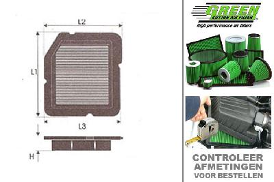 GRP360302, Green vervangingsluchtfilter paneel, Honda, CRX, 1.6 i 16V ( ED9), 130 pk, 1988-1991