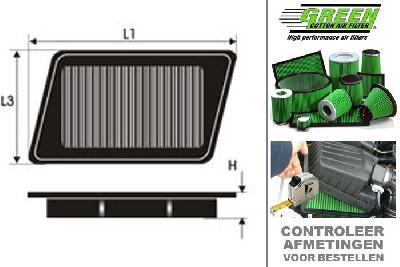 GRP970035, Green vervangingsluchtfilter paneel, Jeep, Wrangler, 2.4 i  (TJ), 143 pk, 2003-
