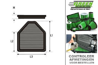 GRP960513, Green vervangingsluchtfilter paneel, Jeep, Wrangler, 2.8 CRD, 177 pk, 2007-