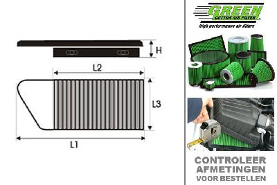 GRP960521, Green vervangingsluchtfilter paneel, Peugeot, 207, 1.6 HDI  FAP, 90 pk, 03/2010-
