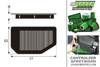 GRP960503, Green vervangingsluchtfilter paneel, Porsche, 993, 3.6 i GT2 TURBO, 430 pk, 1995-1997