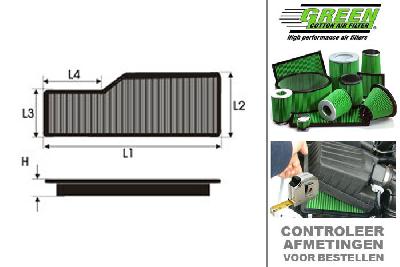 GRP965006, Green vervangingsluchtfilter paneel, Porsche, 996, 3.6 CARRERA, 345 pk, 2003-2004