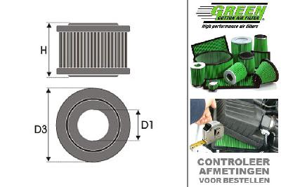 GRR727413, Green vervangingsluchtfilter rond, Renault, Clio 2, 2.0 i 16V RS, 172 pk, 1999-2001