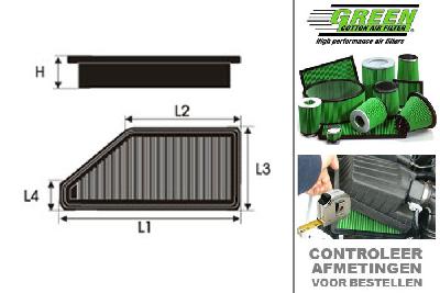 GRP965020, Green vervangingsluchtfilter paneel, Renault, Clio 4, 0.9 12V TCE, 90 pk, 03/2012-