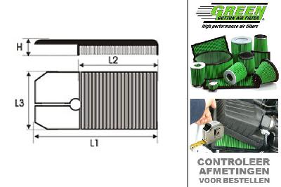 GRP950318, Green vervangingsluchtfilter paneel, Seat, Arosa, 1.4 i 16V, 100 pk, 1999-