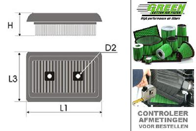GRP960159, Green vervangingsluchtfilter paneel, Skoda, Octavia II, 1.6  FSI, 115 pk, 2004-