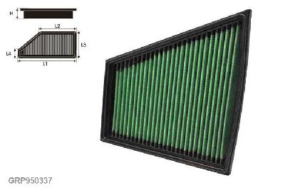 GRP950337, Green vervangingsluchtfilter paneel, Skoda, Roomster, 1.9 TDI, 100 pk, 06/2006-04/2010