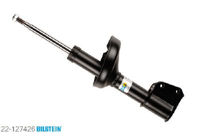22-127426, Bilstein B4  Gas Schokdemper vooras, Renault CLIO II (BB0/1/2_, CB0/1/2_), "1.0,  1.0 Flex,  1.2,  1.2 16V,  1.2 LPG,  1.4,1.4 16V,  1.5 D,  1.5 dCi,  1.6,  1.6 16V,1.6 Flex,  1.6 Hi-Flex,  1.9 D,  1.9 dTi", 12/1999-05/2005, with standard chassis / Front axle fixing hole pitches 52 mm, Standaard lengte, geschikt voor gebruik met verlagingsveren tot -30mm