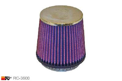 102mm aansluitdiameter, RC-3600, K&N Luchtfilter Universeel, Conisch, Lengte filter 127mm, Buitendiameter onder 137mm, Buitendiameter kap 114mm, Chroom kap, Lengte flens 16mm, 0 mm