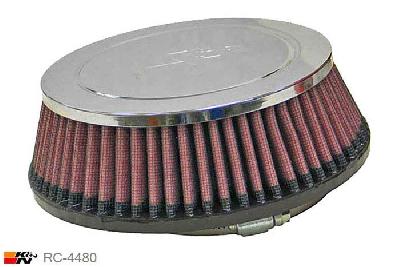 103mm aansluitdiameter, RC-4480, K&N Luchtfilter Universeel, Conisch, Lengte filter 56mm, Buitendiameter onder 175mm, Buitendiameter kap 149mm, Chroom kap, Lengte flens 19mm, 12 mm
