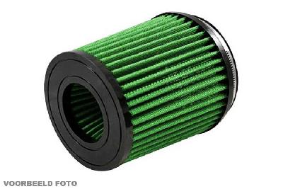 70mm aansluitdiameter, GRB10.70BC, Green Luchtfilter universeel, Cilindrisch Bi-Cone, Lengte filter 150mm, Buitendiameter onder 120mm, Buitendiameter kap 120mm, Rubber kap, centraal