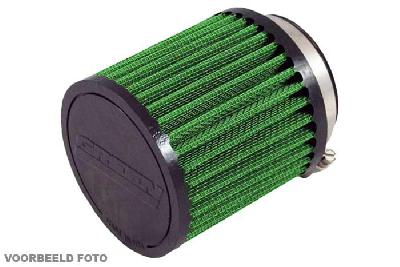 70mm aansluitdiameter, GRB13.70, Green Luchtfilter universeel, Cilindrisch single cone, Lengte filter 130mm, Buitendiameter onder 140mm, Buitendiameter kap 140mm, Rubber kap, centraal