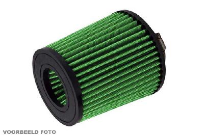 85mm aansluitdiameter, GRK2.85BC, Green Luchtfilter universeel, Conisch Bi-Cone, Lengte filter 150mm, Buitendiameter onder 120mm, Buitendiameter kap 100mm, Rubber kap, centraal