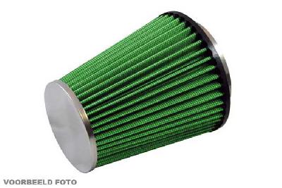 150mm aansluitdiameter, GRK1.150, Green Luchtfilter universeel, Conisch single cone, Lengte filter 200mm, Buitendiameter onder 190mm, Buitendiameter kap 100mm, Chroom kap, centraal