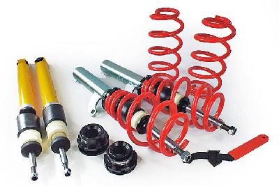 60 AV 14/55, V-Maxx Schroefset hoogte instelbaar, VW Golf V 1.9TDi DSG/2.0TDi/DSG (Strut diameter 55mm), 1K, Bouwj. 43315, when lowering over 40mm please use special stabilizer connection bolts, Tuv gekeurd verstelbereik vooras 30-70mm, Tuv gekeurd verstelbereik achteras 45-70mm
