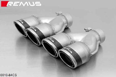 0010 84CS, BMW 5 Series E60 Sedan / E61 Touring, 520i 2.2l 125 kW, Year 2003- , 523i 2.5l 130 kW, Year 2006- , 525i 2.5l 141 kW, Year 2003- , 525i 2.5l 160 kW, Year 2006- , 530i 3.0l 170 kW, Year 2003- ,, Remus Tail pipe set L/R consisting of 4 tail pipes round 84 mm Carbon Race